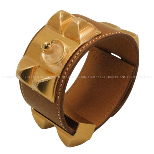 HERMES bracelet Collier de Chien #T2 Fauve Veau Barenia Gold HW Stamp K[BRAND NEW][Authentic]