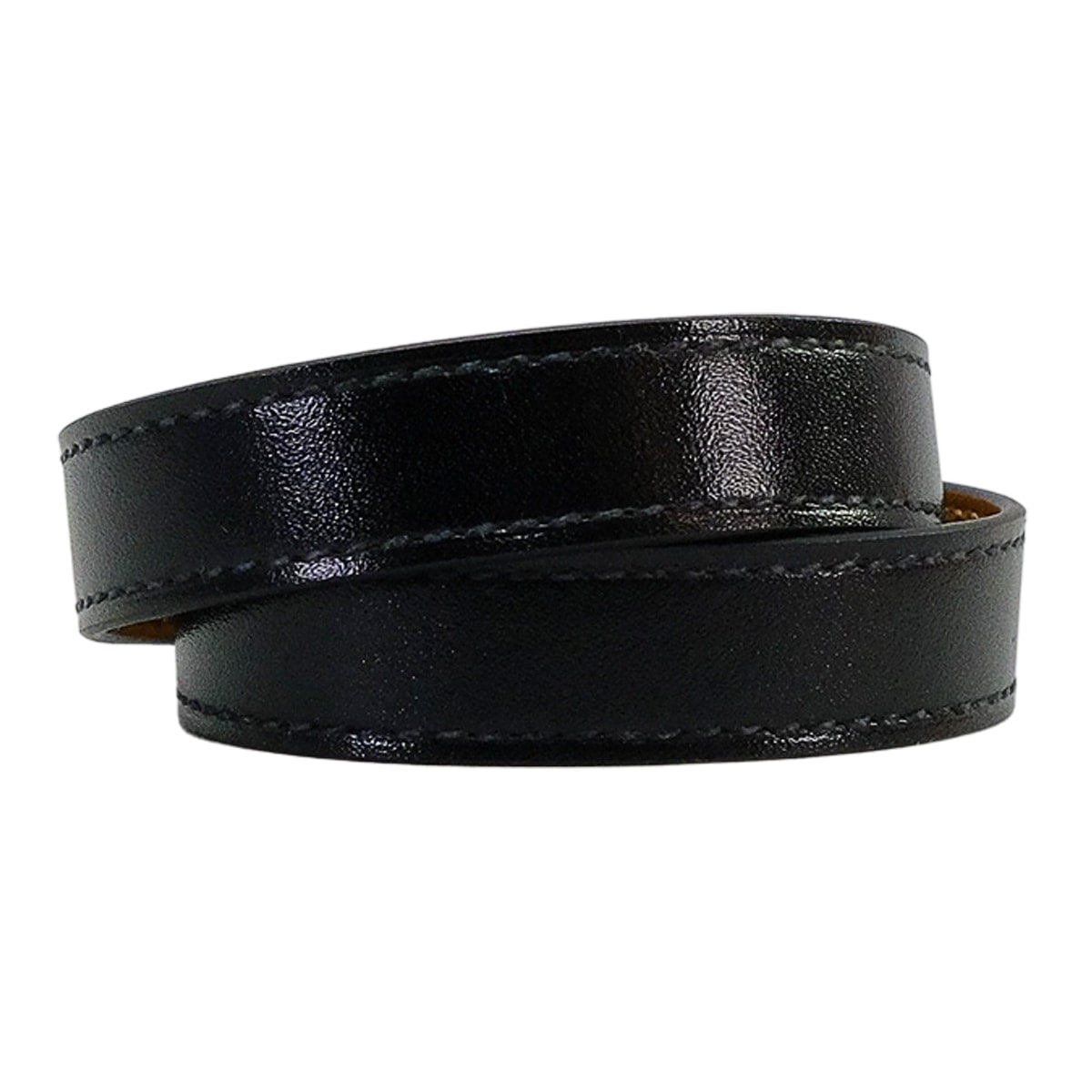 HERMES bracelet Kelly Double Tour #T2 Noir (Black) Box Calf Silver HW Stamp B[EXCELLENT][Authentic]