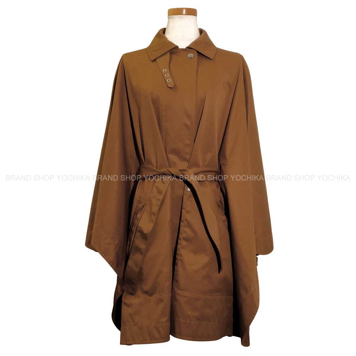 2026SS HERMES Poncho Cape coat with Sellier buttonsBrown Mahogany Cotton100% #34 H6E0162DK[EXCELLENT][Authentic]