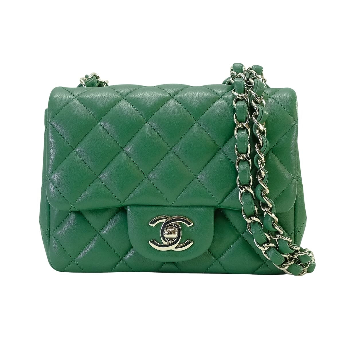 [Pre-loved] CHANEL Shoulder bag Mini Matelasse COCO Mark Chain Green Lambskin Silver HW A35200[LIKE NEW][Authentic]