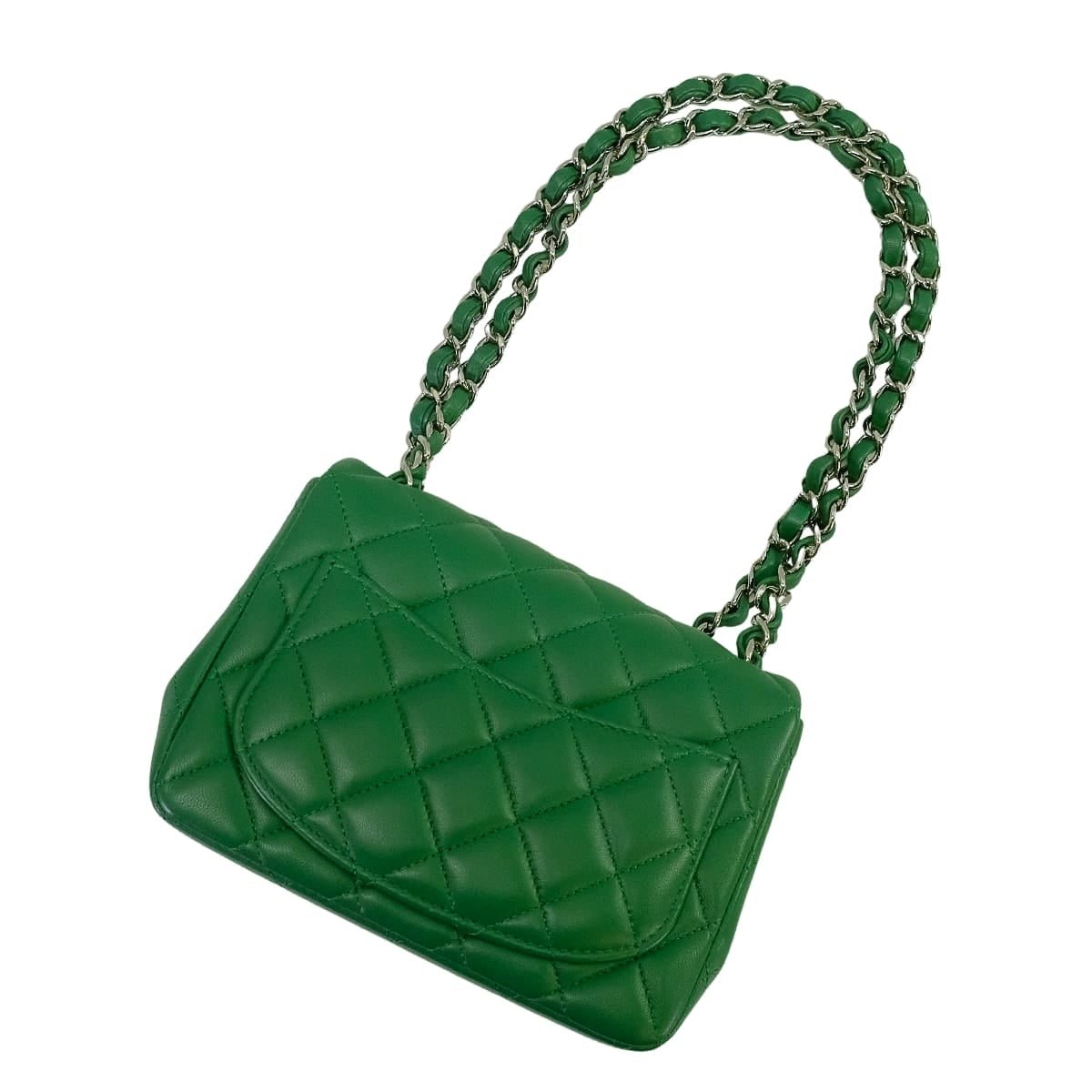 [Pre-loved] CHANEL Shoulder bag Mini Matelasse COCO Mark Chain Green Lambskin Silver HW A35200[LIKE NEW][Authentic]