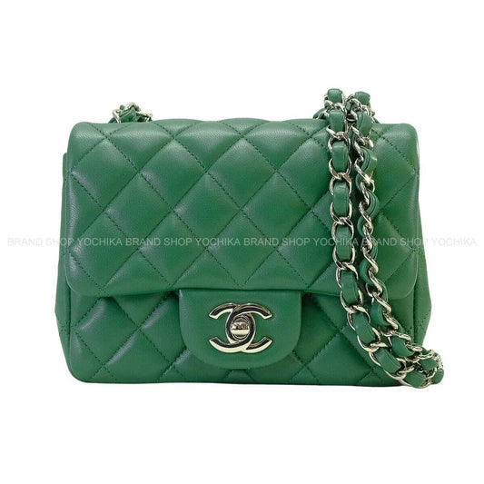 [Pre-loved] CHANEL Shoulder bag Mini Matelasse COCO Mark Chain Green Lambskin Silver HW A35200[LIKE NEW][Authentic]
