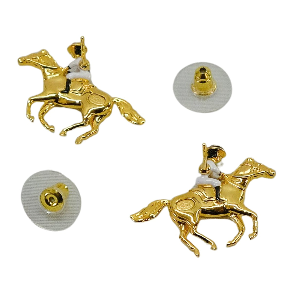 2026SS CHANEL pierced earring Horse & Jockey Mademoiselle Motif COCO Mark Gold/Blanc (White) Metal/Resin Gold HW ABH261[BRAND NEW][Authentic]