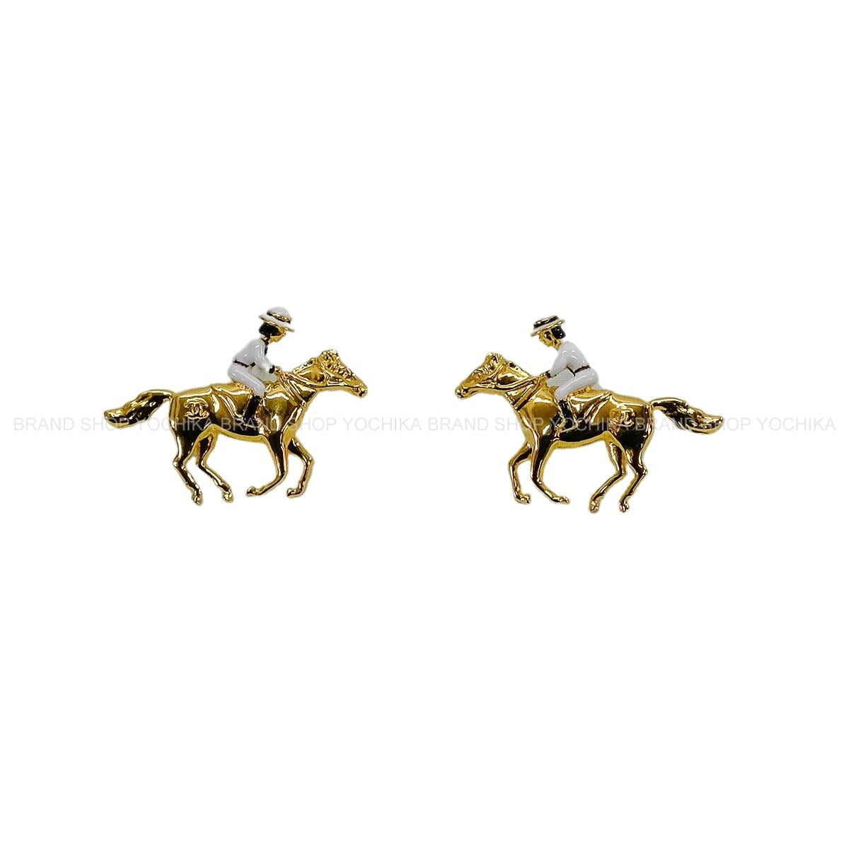 2026SS CHANEL pierced earring Horse & Jockey Mademoiselle Motif COCO Mark Gold/Blanc (White) Metal/Resin Gold HW ABH261[BRAND NEW][Authentic]