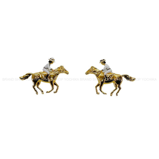 2026SS CHANEL pierced earring Horse & Jockey Mademoiselle Motif COCO Mark Gold/Blanc (White) Metal/Resin Gold HW ABH261[BRAND NEW][Authentic]