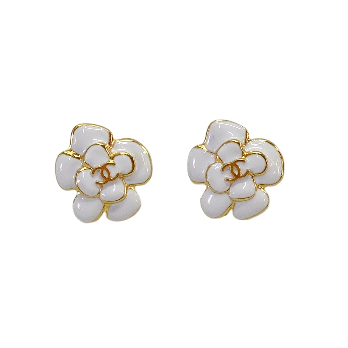 2026SS CHANEL pierced earring Camelia COCO Mark Blanc (White)/Gold Metal/Resin Gold HW ABH302[BRAND NEW][Authentic]