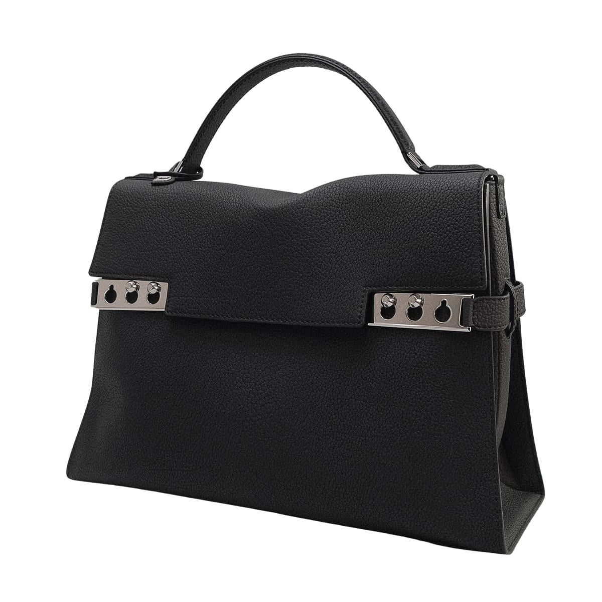 Delvaux Handbag Tempete L Noir (Black) Derby Grain Calf Leather Silver HW AA0723BNV099ZPA[EXCELLENT][Authentic]
