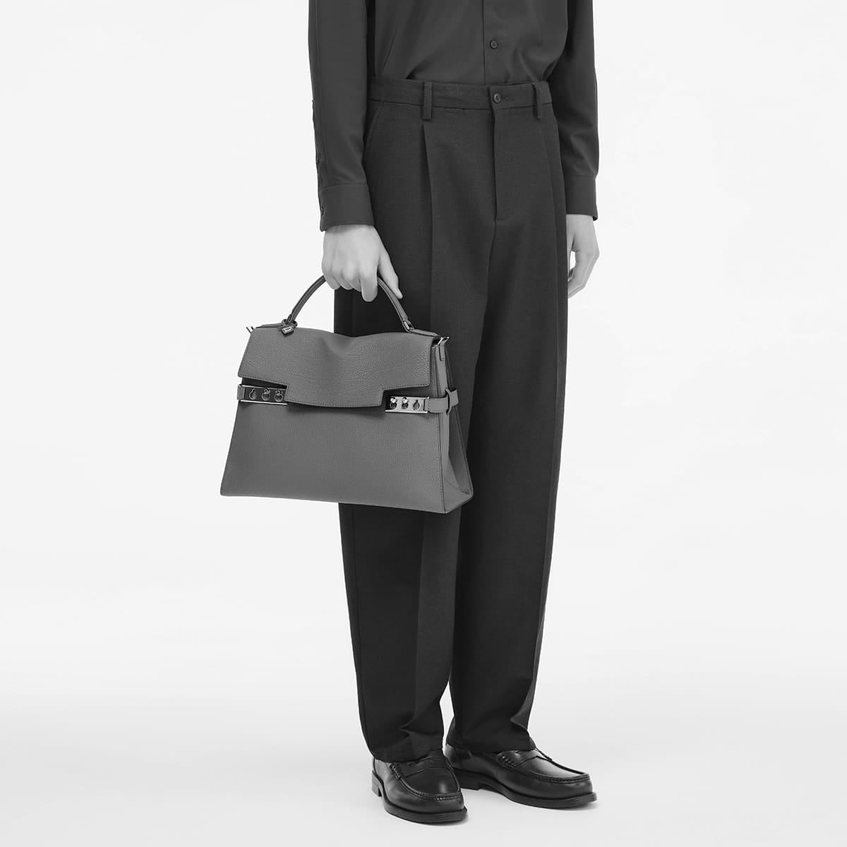 Delvaux Handbag Tempete L Noir (Black) Derby Grain Calf Leather Silver HW AA0723BNV099ZPA[EXCELLENT][Authentic]