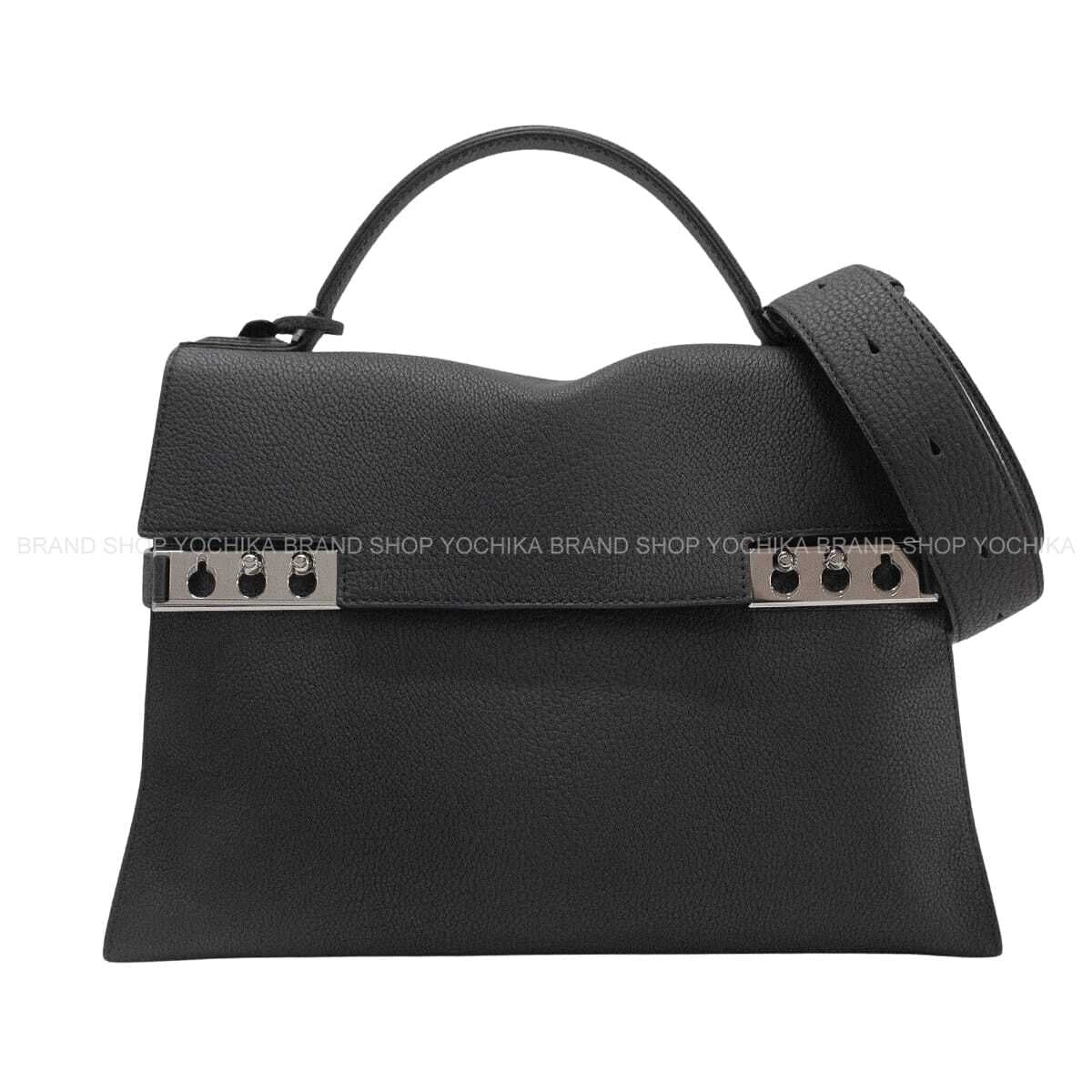 Delvaux Handbag Tempete L Noir (Black) Derby Grain Calf Leather Silver HW AA0723BNV099ZPA[EXCELLENT][Authentic]