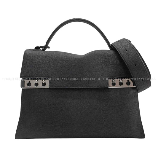Delvaux Handbag Tempete L Noir (Black) Derby Grain Calf Leather Silver HW AA0723BNV099ZPA[EXCELLENT][Authentic]