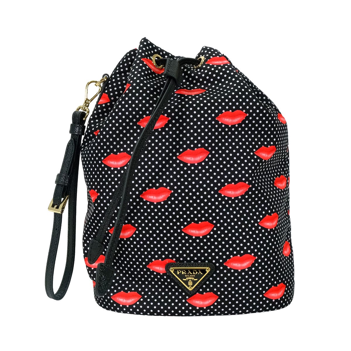 2025AW PRADA Pouch Printed Re-Nylon Noir (Black)/Red Recycle Polyamide Gold HW 1NS369_2HFL_F0002[EXCELLENT][Authentic]