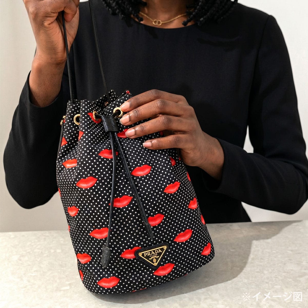 2025AW PRADA Pouch Printed Re-Nylon Noir (Black)/Red Recycle Polyamide Gold HW 1NS369_2HFL_F0002[EXCELLENT][Authentic]
