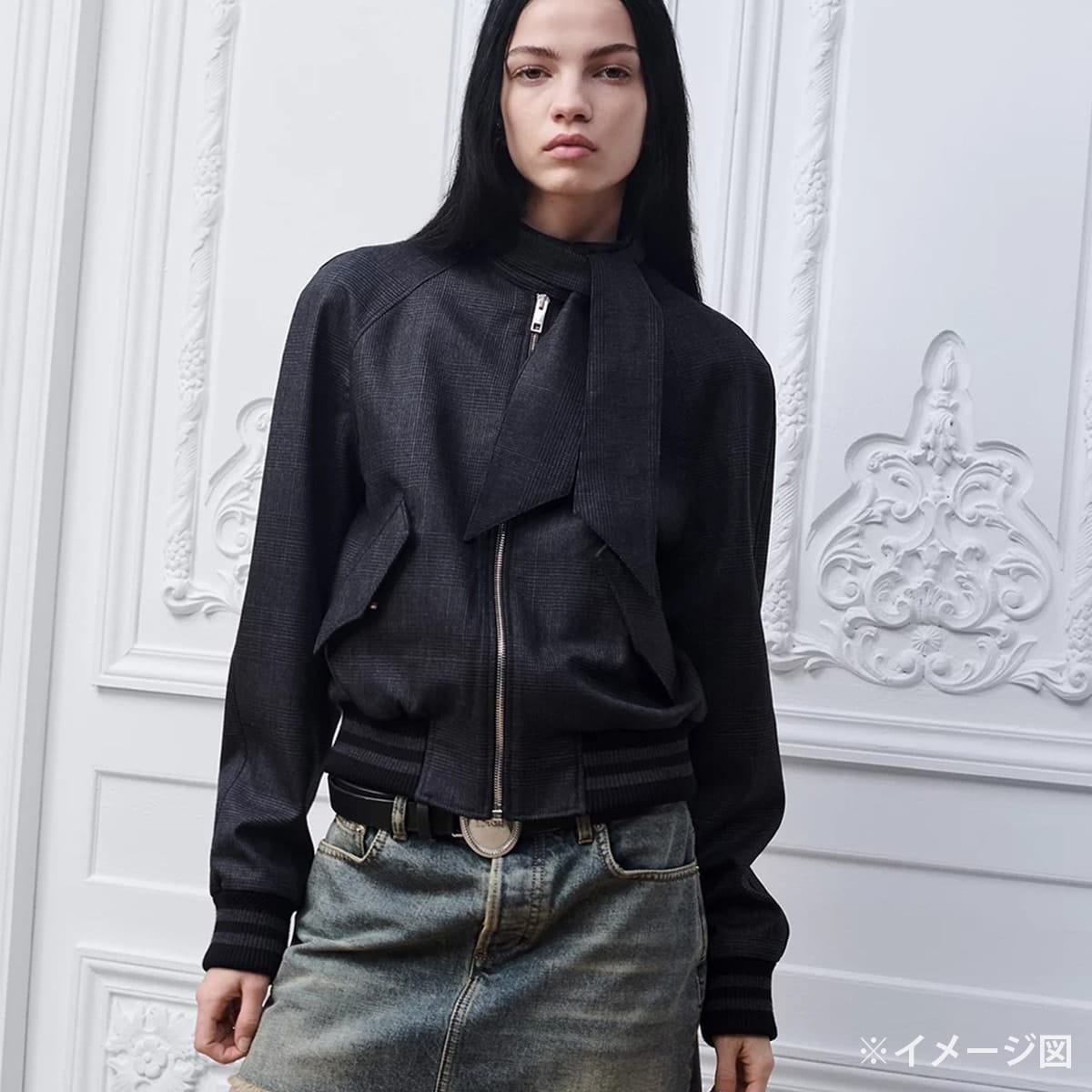 [Pre-loved] 2024SS Dior Blouson Prince of Wales Bow Tie Grey Virgin Wool/Cashmere/Viscose/Cotton #36 Silver HW 627C52A1789[LIKE NEW][Authentic]