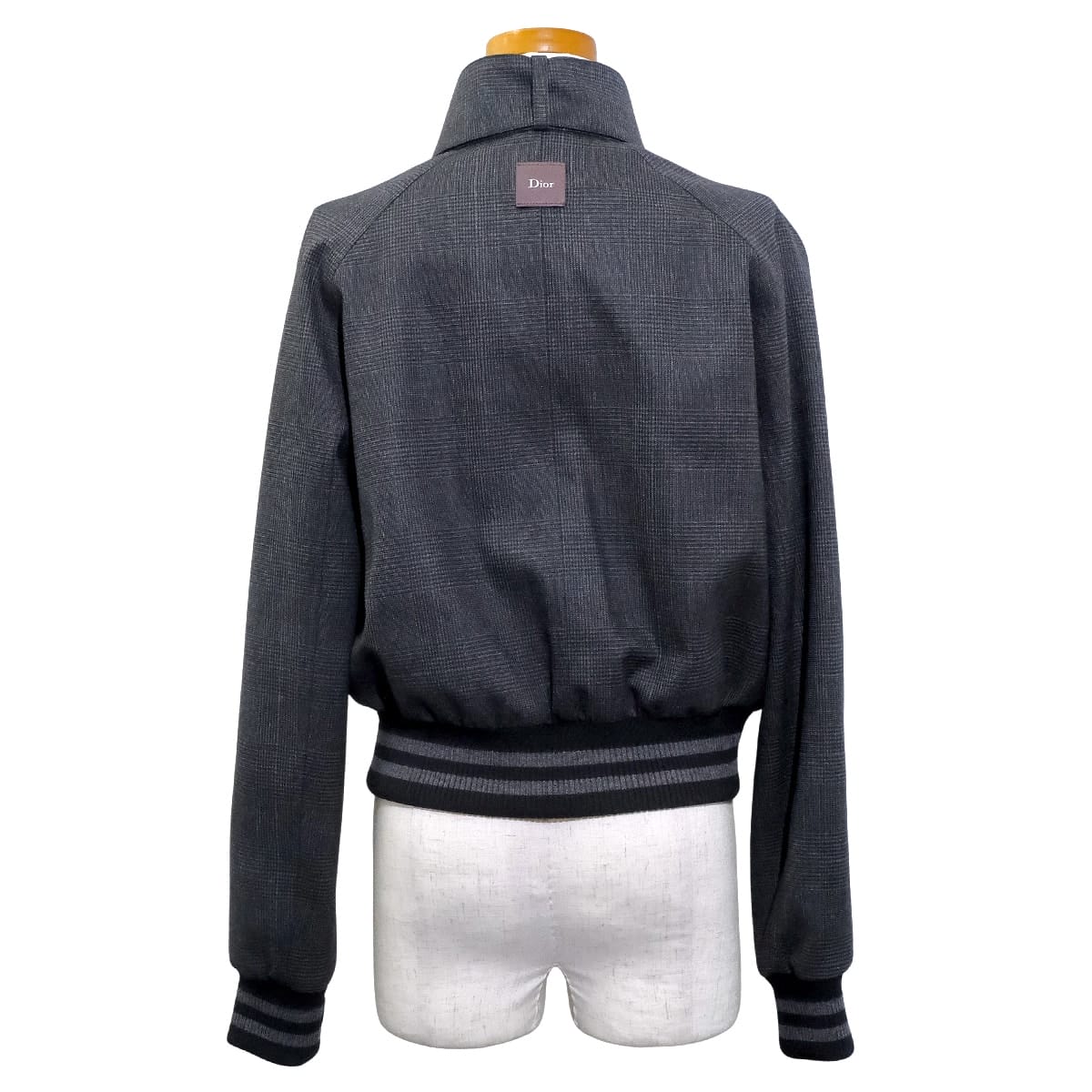 [Pre-loved] 2024SS Dior Blouson Prince of Wales Bow Tie Grey Virgin Wool/Cashmere/Viscose/Cotton #36 Silver HW 627C52A1789[LIKE NEW][Authentic]