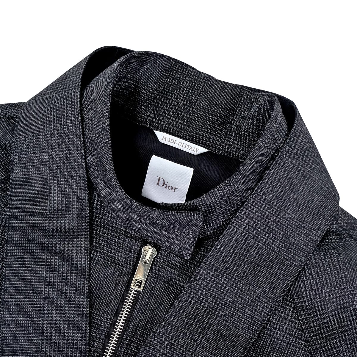 [Pre-loved] 2024SS Dior Blouson Prince of Wales Bow Tie Grey Virgin Wool/Cashmere/Viscose/Cotton #36 Silver HW 627C52A1789[LIKE NEW][Authentic]