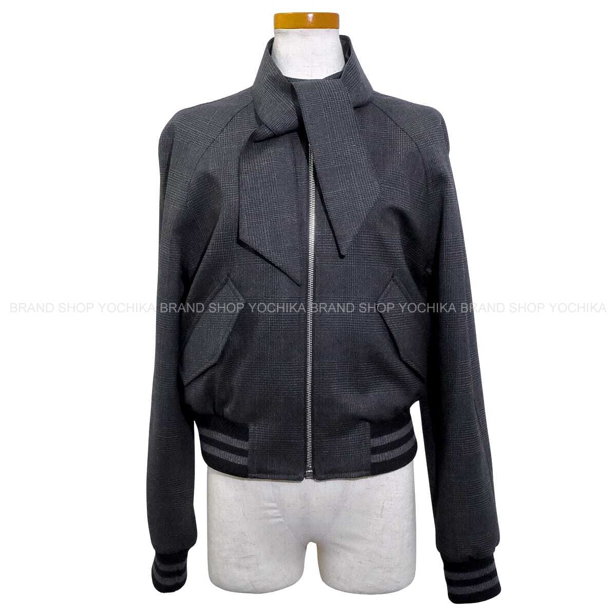 [Pre-loved] 2024SS Dior Blouson Prince of Wales Bow Tie Grey Virgin Wool/Cashmere/Viscose/Cotton #36 Silver HW 627C52A1789[LIKE NEW][Authentic]