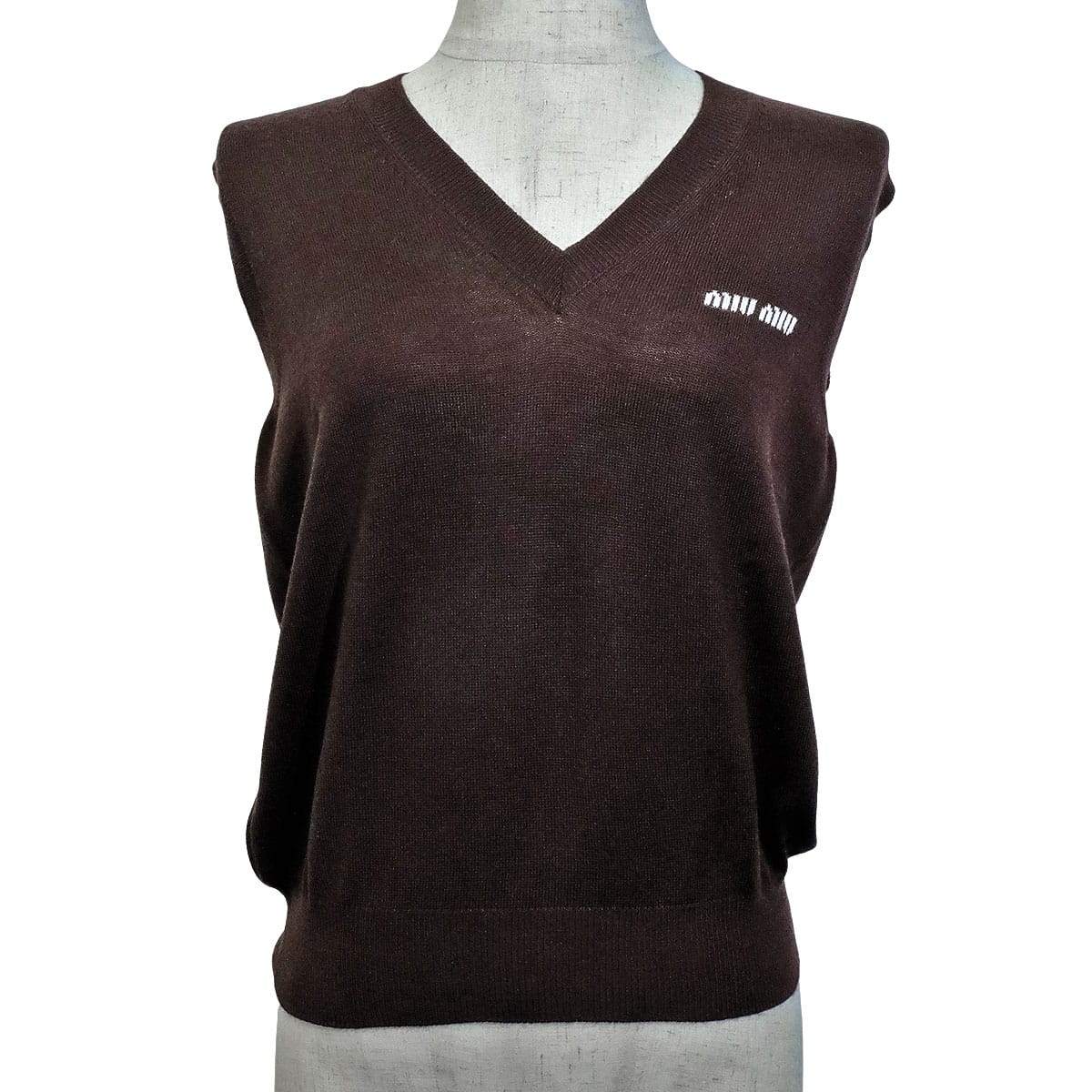 2025 Cruise Collection Miu Miu Vests Wool SweaterCocoa Brown Virgin Wool #38 MMV209_14RH_F0324_S_OOO[EXCELLENT][Authentic]