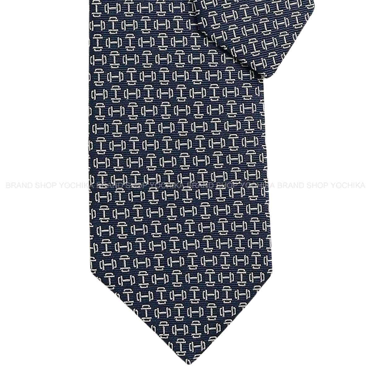 HERMES tie Mors Haltere Marine/Blanc (White) Silk100% H339417T 01[BRAND NEW][Authentic]