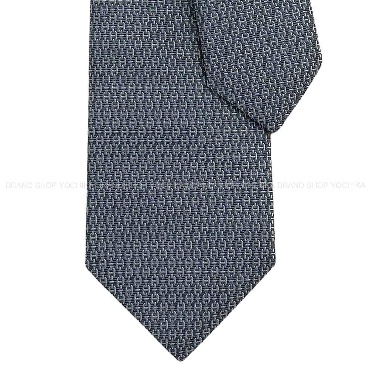 HERMES tie Maillon ClubAnthracite/Gray Silk100% H339238T 01[BRAND NEW][Authentic]