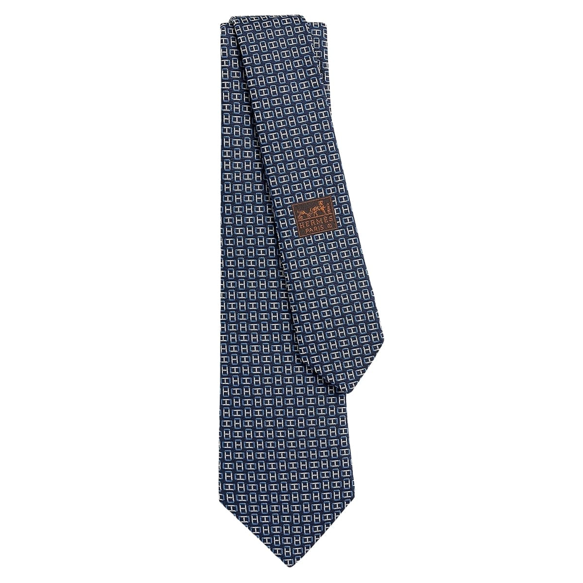 HERMES tie H Maillon Marine/Blanc (White)/Azzurro Silk100% H336222T 04[BRAND NEW][Authentic]