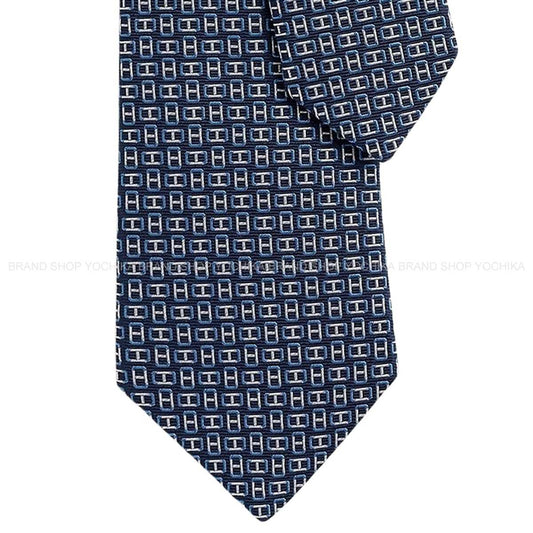 HERMES tie H Maillon Marine/Blanc (White)/Azzurro Silk100% H336222T 04[BRAND NEW][Authentic]