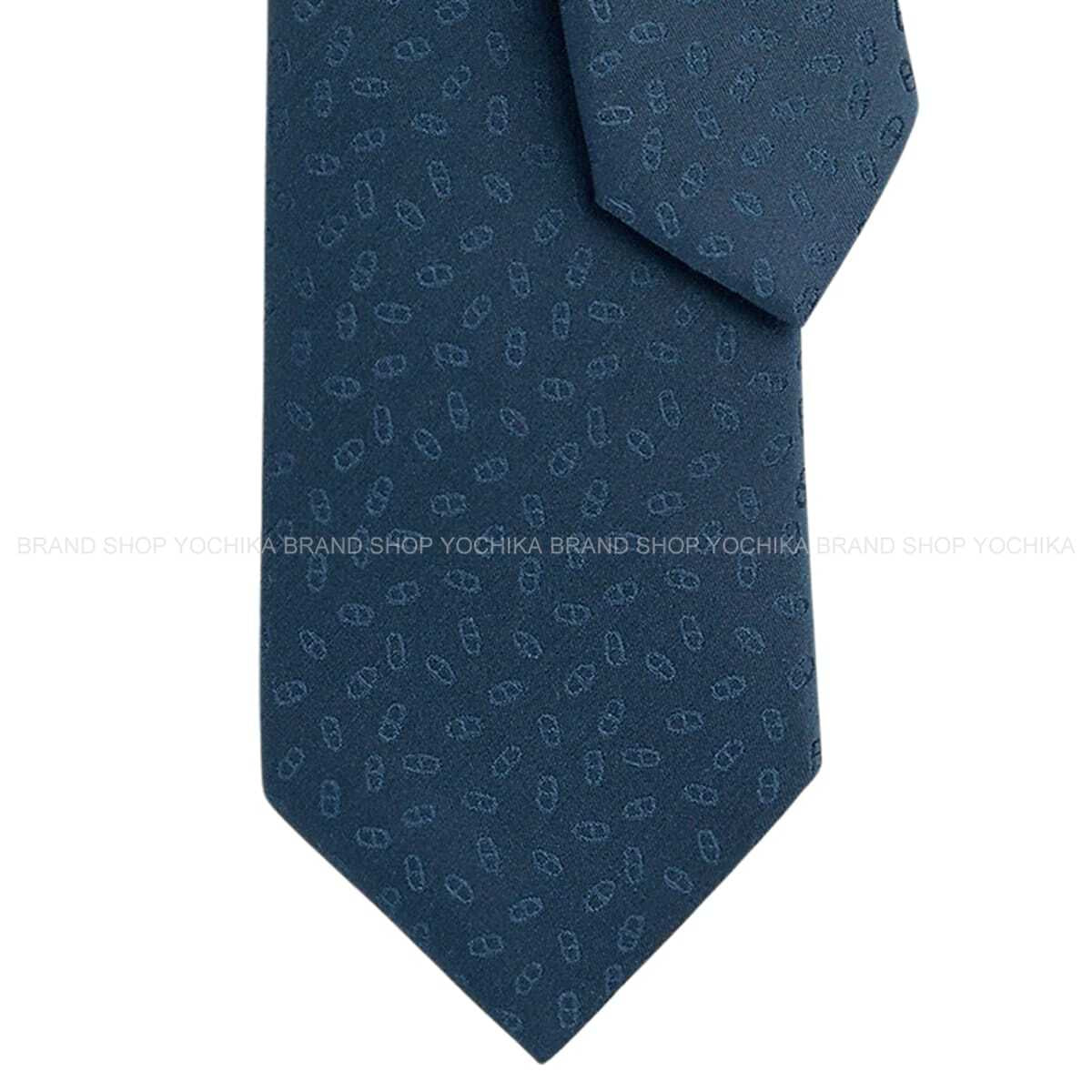 HERMES tie Faconnee Maillon HDenim Silk100% H036386T 07[BRAND NEW][Authentic]