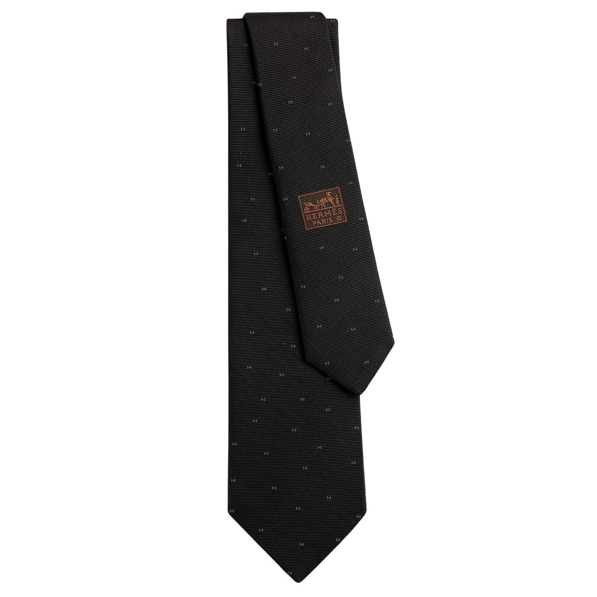 HERMES tie Faconnee Maillon H Noir (Black)Gris Silk100% H339440T 02[BRAND NEW][Authentic]