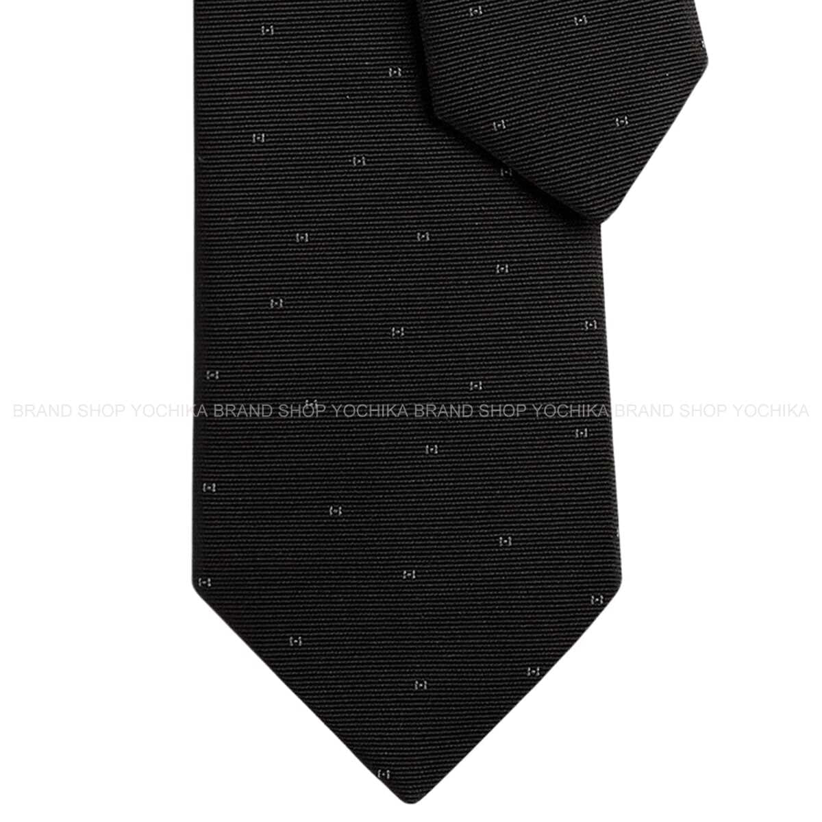 HERMES tie Faconnee Maillon H Noir (Black)Gris Silk100% H339440T 02[BRAND NEW][Authentic]
