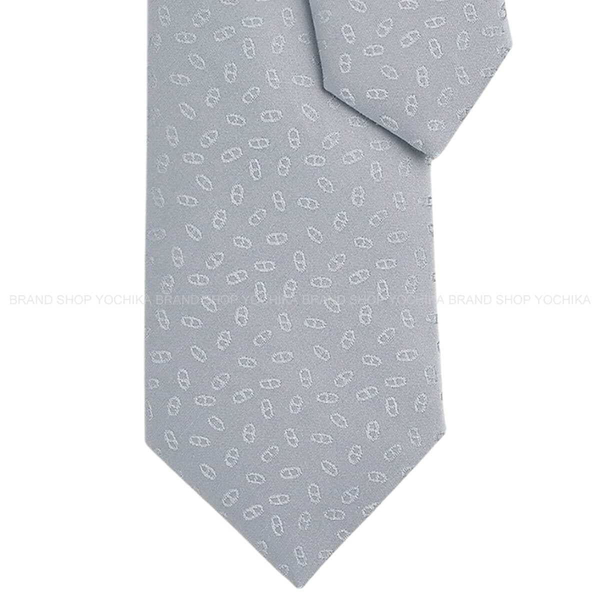 HERMES tie H AleatoireGris Glacier Silk100% H036386 04[BRAND NEW][Authentic]