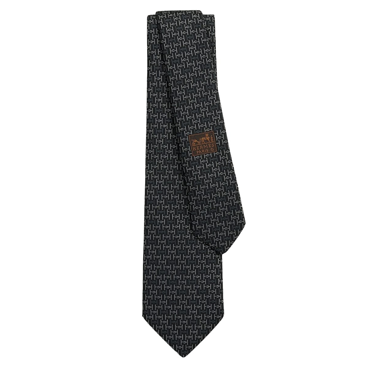 HERMES tie H Jumbo Noir (Black)/Grey/Anthracite Silk100% H336287T 10[BRAND NEW][Authentic]