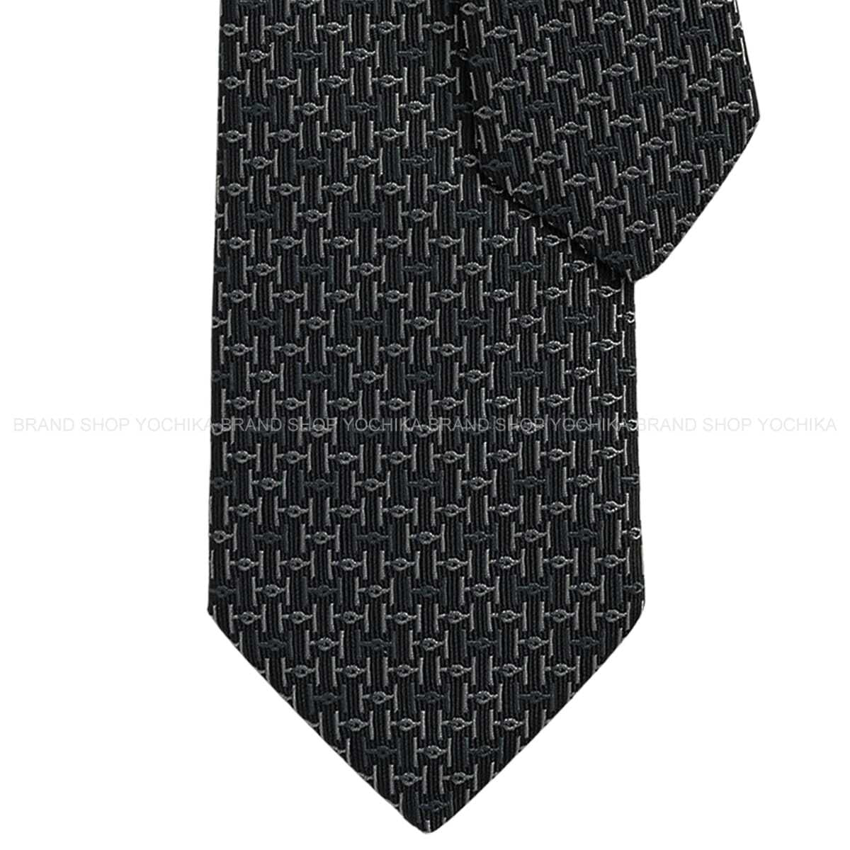 HERMES tie H Jumbo Noir (Black)/Grey/Anthracite Silk100% H336287T 10[BRAND NEW][Authentic]
