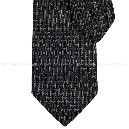 HERMES tie H Jumbo Noir (Black)/Grey/Anthracite Silk100% H336287T 10[BRAND NEW][Authentic]