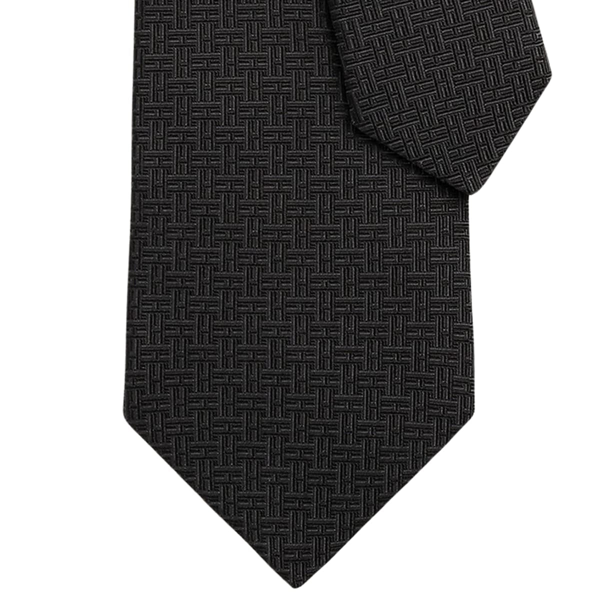 HERMES tie H Trefle Noir (Black) Silk100% H659448T 01[BRAND NEW][Authentic]