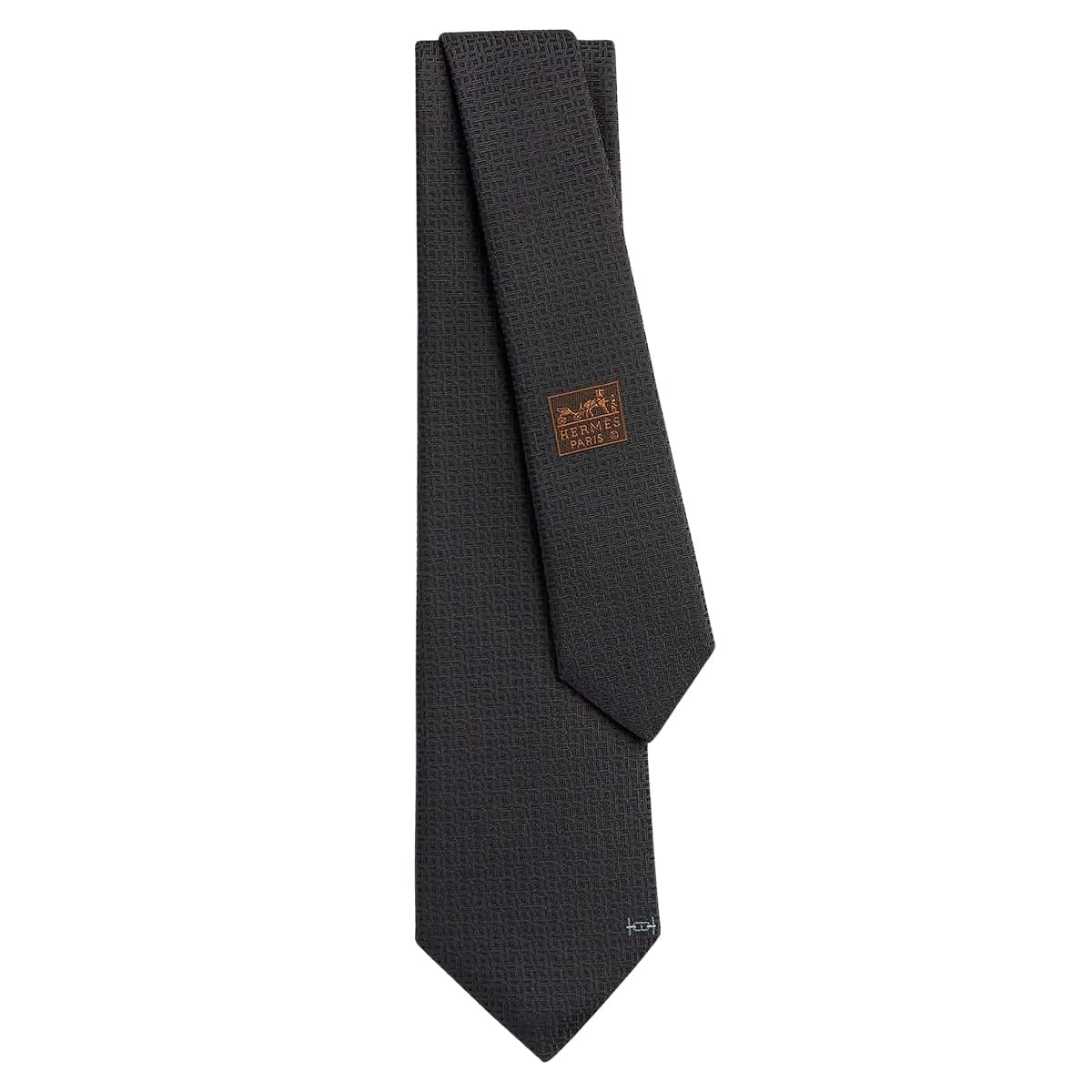 HERMES tie Maillon Overboard Noir (Black)/Grey Silk100% H339439T 01[BRAND NEW][Authentic]