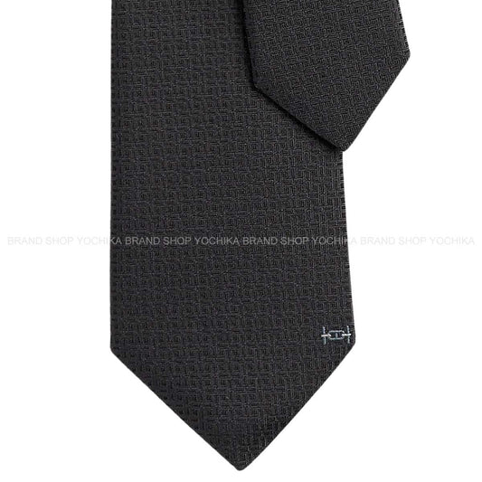 HERMES tie Maillon Overboard Noir (Black)/Grey Silk100% H339439T 01[BRAND NEW][Authentic]