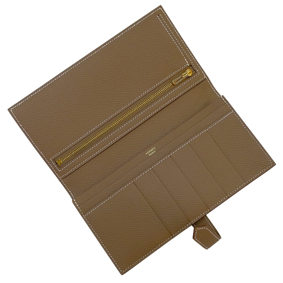 HERMES long wallet Bearn Soufflet Etoupe Veau Epsom Gold HW Stamp G[BRAND NEW][Authentic]