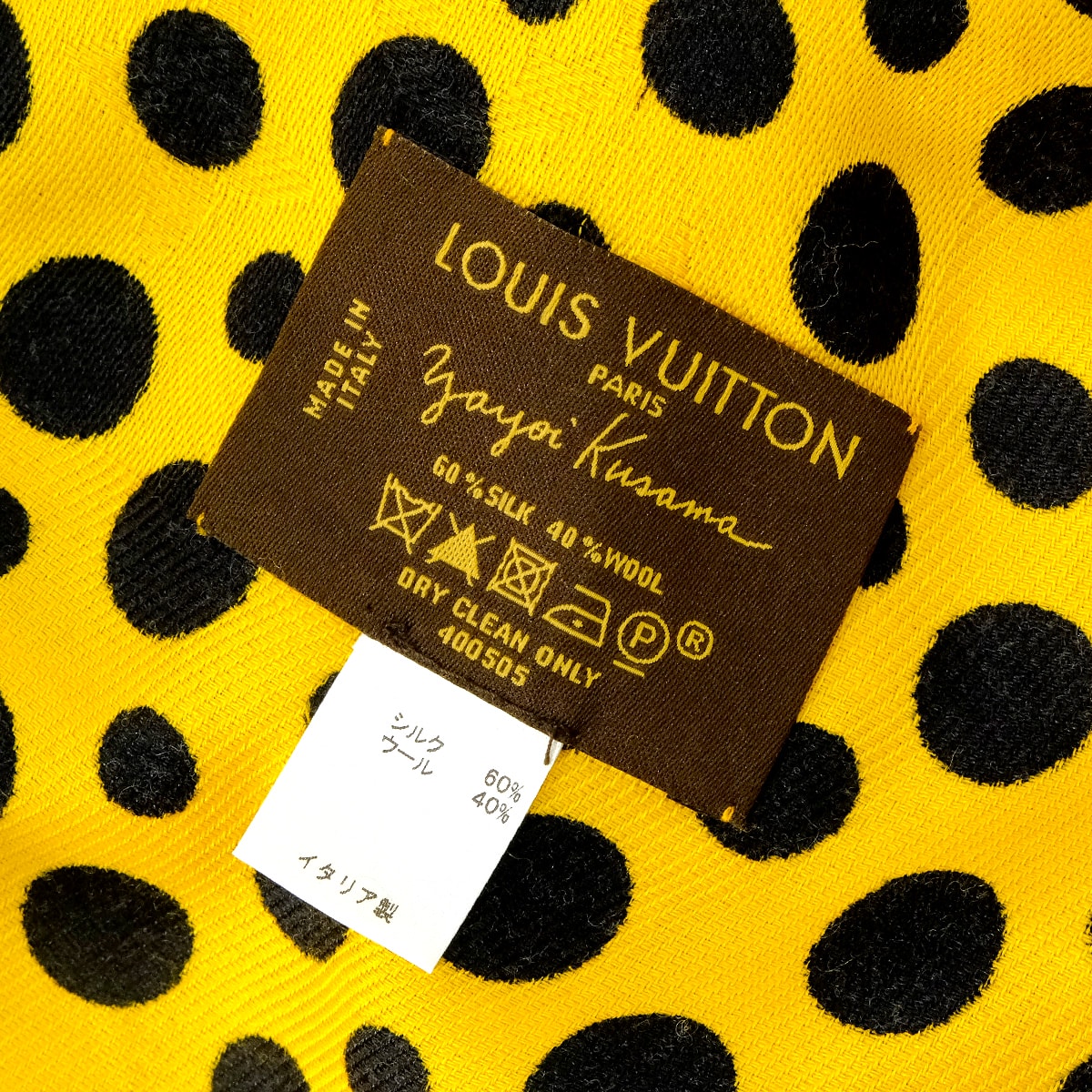 [Pre-loved] LOUIS VUITTON Stall LV × Yayoi Kusama Monogram Dots Infinity Shawl Jaune Noir (Black)/Yellow Silk/Wool M74626[LIKE NEW][Authentic]