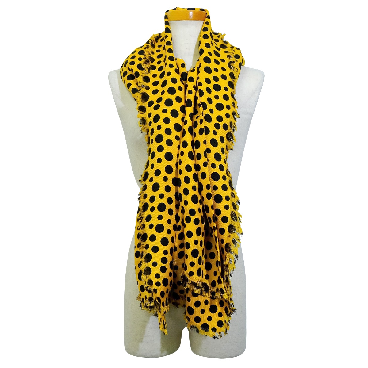[Pre-loved] LOUIS VUITTON Stall LV × Yayoi Kusama Monogram Dots Infinity Shawl Jaune Noir (Black)/Yellow Silk/Wool M74626[LIKE NEW][Authentic]