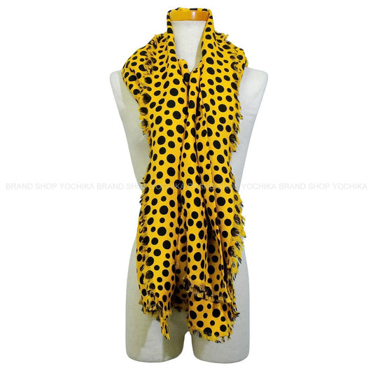 [Pre-loved] LOUIS VUITTON Stall LV × Yayoi Kusama Monogram Dots Infinity Shawl Jaune Noir (Black)/Yellow Silk/Wool M74626[LIKE NEW][Authentic]