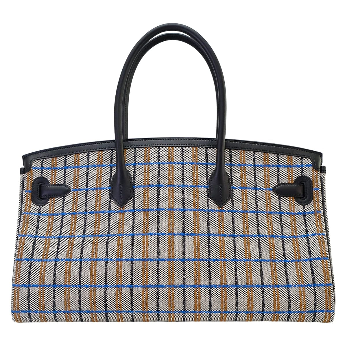 HERMES Shoulder bag Shoulder Birkin Light 39 Couverture Noir (Black)/Ecru/Bleu Zanzibar Veau Swift/Toile H Silver HW Stamp G[EXCELLENT][Authentic]