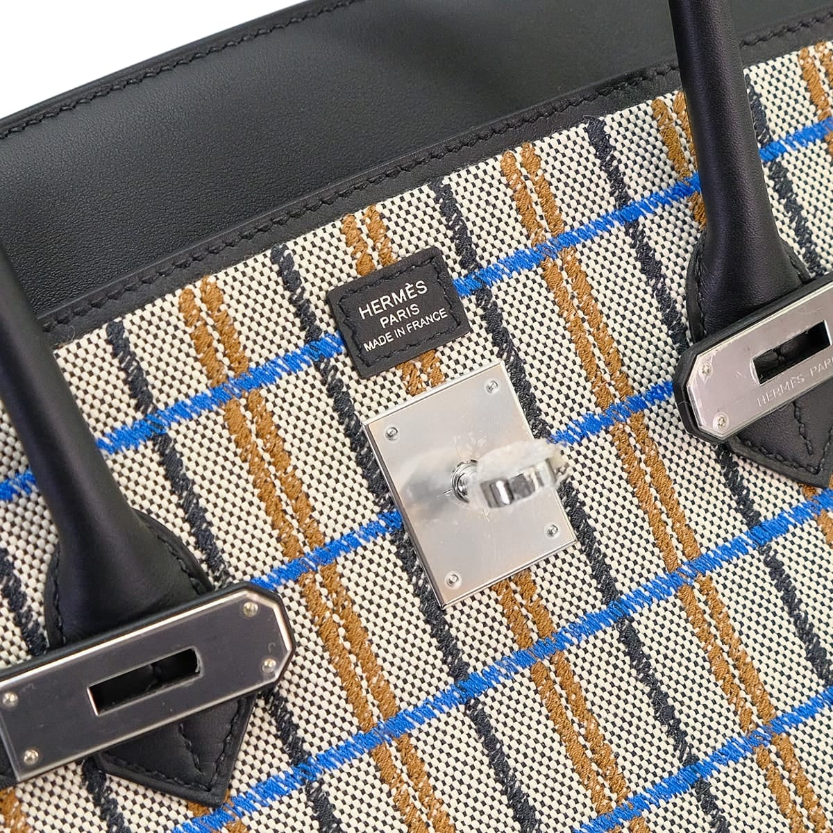 HERMES Shoulder bag Shoulder Birkin Light 39 Couverture Noir (Black)/Ecru/Bleu Zanzibar Veau Swift/Toile H Silver HW Stamp G[EXCELLENT][Authentic]