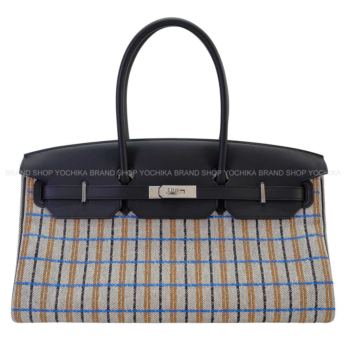 HERMES Shoulder bag Shoulder Birkin Light 39 Couverture Noir (Black)/Ecru/Bleu Zanzibar Veau Swift/Toile H Silver HW Stamp G[EXCELLENT][Authentic]