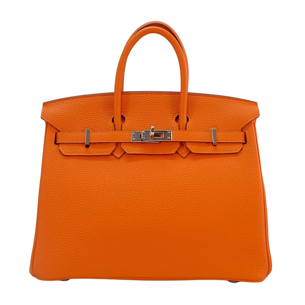 HERMES Handbag Birkin25 Orange Veau Togo Silver HW Stamp □R[EXCELLENT][Authentic]