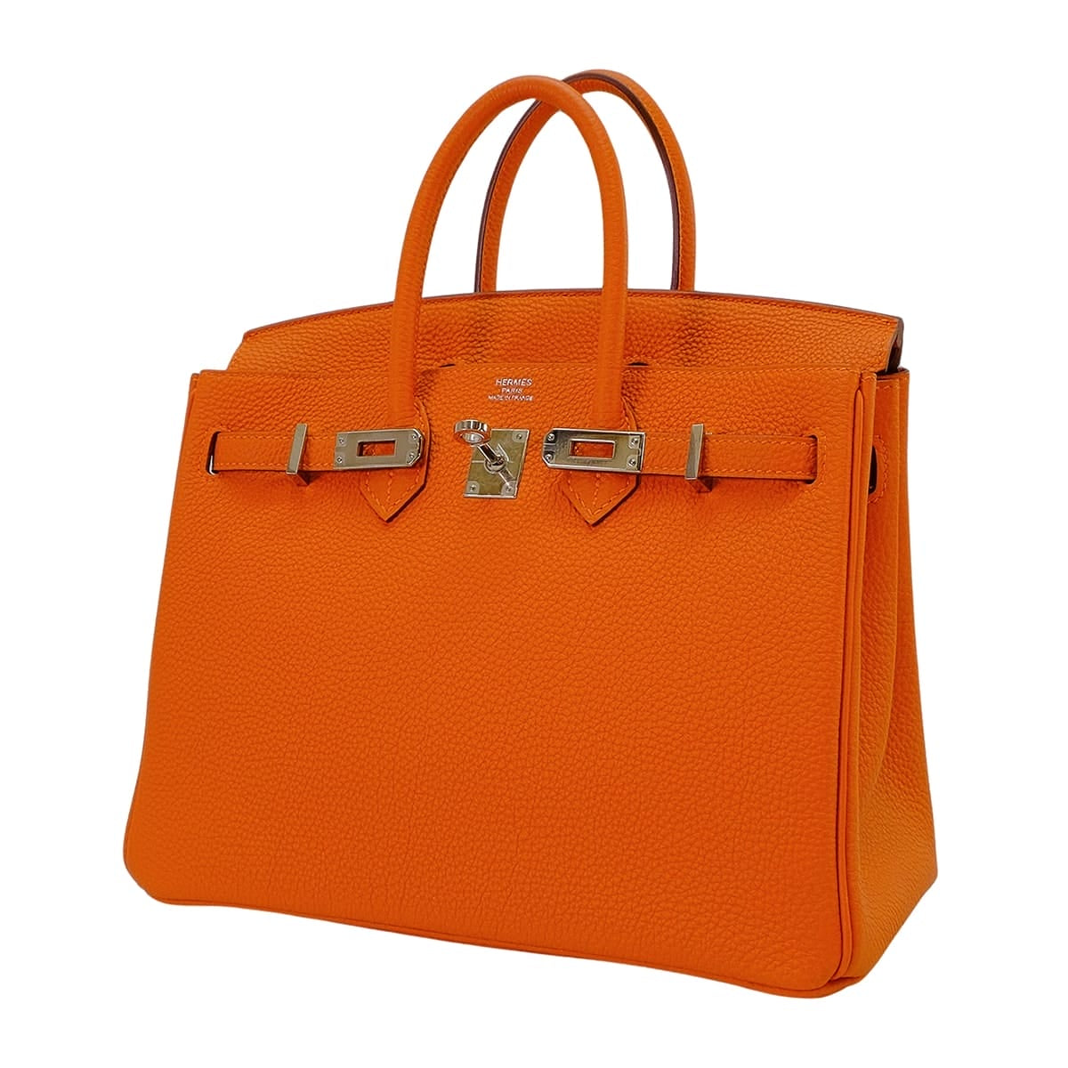 HERMES Handbag Birkin25 Orange Veau Togo Silver HW Stamp □R[EXCELLENT][Authentic]