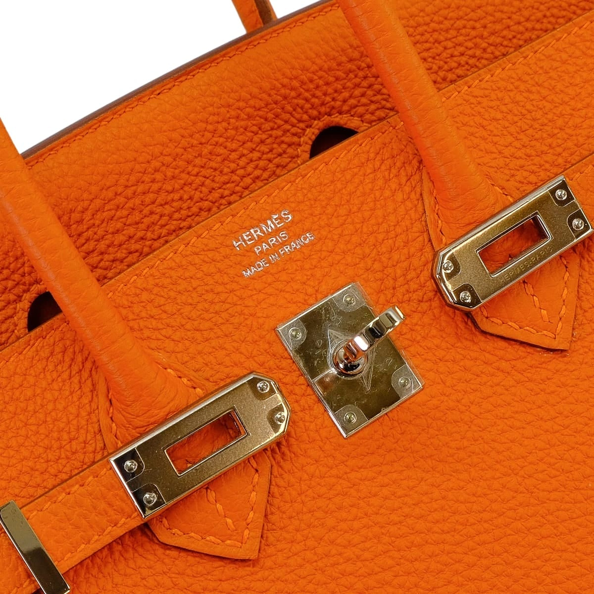 HERMES Handbag Birkin25 Orange Veau Togo Silver HW Stamp □R[EXCELLENT][Authentic]