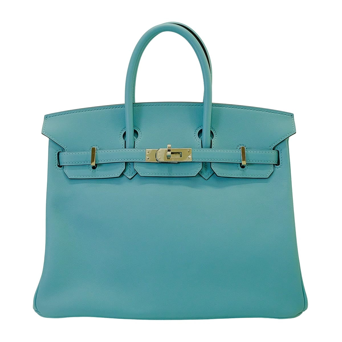 HERMES Handbag Birkin25 Bleu Saint Cyr Veau Swift Silver HW Stamp X[EXCELLENT][Authentic]