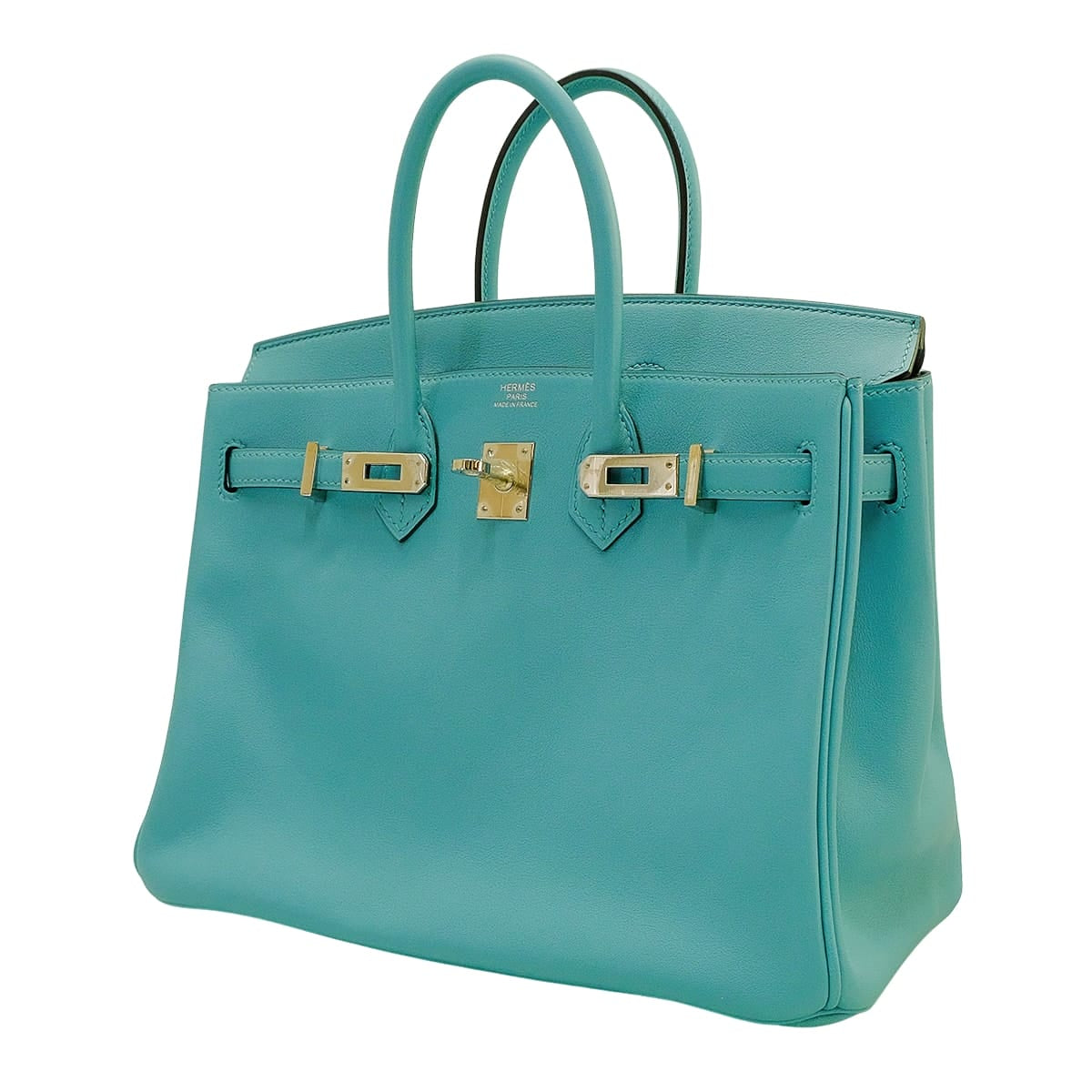 HERMES Handbag Birkin25 Bleu Saint Cyr Veau Swift Silver HW Stamp X[EXCELLENT][Authentic]