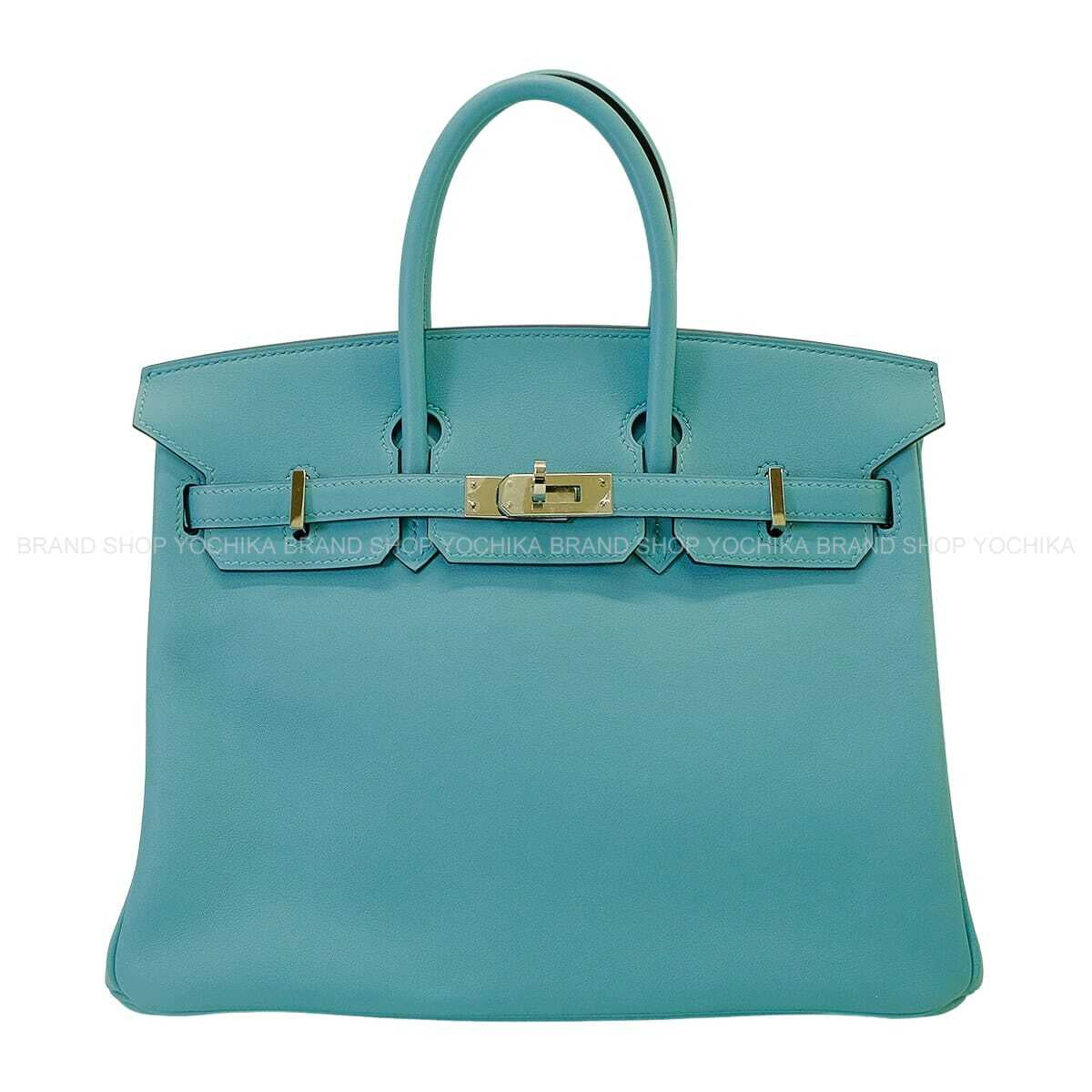 HERMES Handbag Birkin25 Bleu Saint Cyr Veau Swift Silver HW Stamp X[EXCELLENT][Authentic]