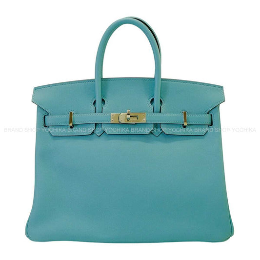 HERMES Handbag Birkin25 Bleu Saint Cyr Veau Swift Silver HW Stamp X[EXCELLENT][Authentic]