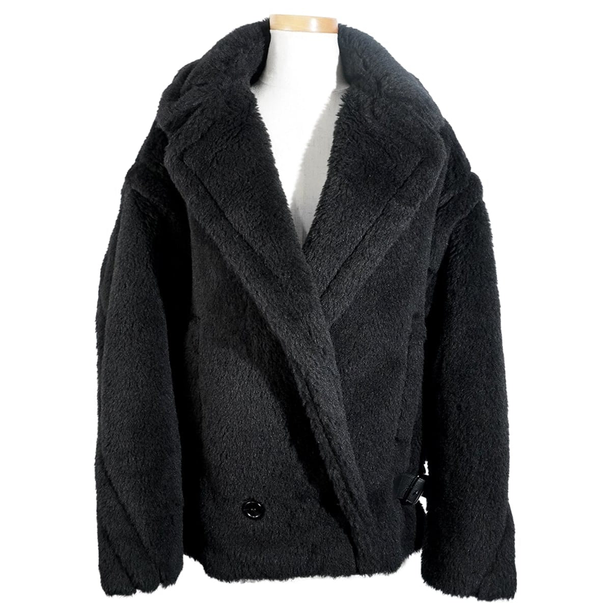 2024AW MAX MARA Cape Jacket Teddy Bear "Radice" Noir (Black) Alpaca/Wool/Silk #42 Silver HW 2421086052[EXCELLENT][Authentic]